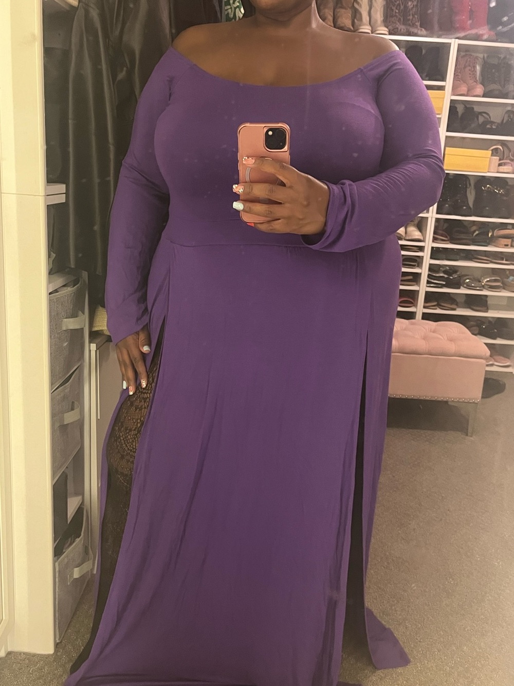Purple Long Sleeve double split maxi dress